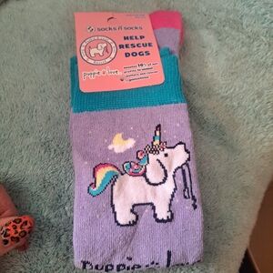 Puppie Love Unicorn Knee High Adult Socks - Purple and Teal